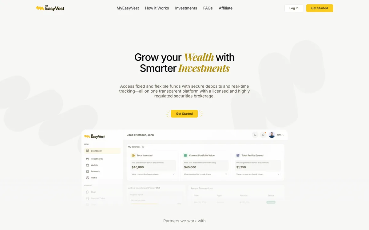 Homepage of MyEasyVest