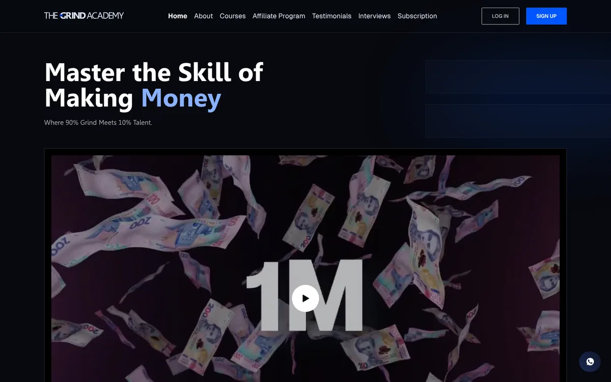 Homepage of The Grind Academy